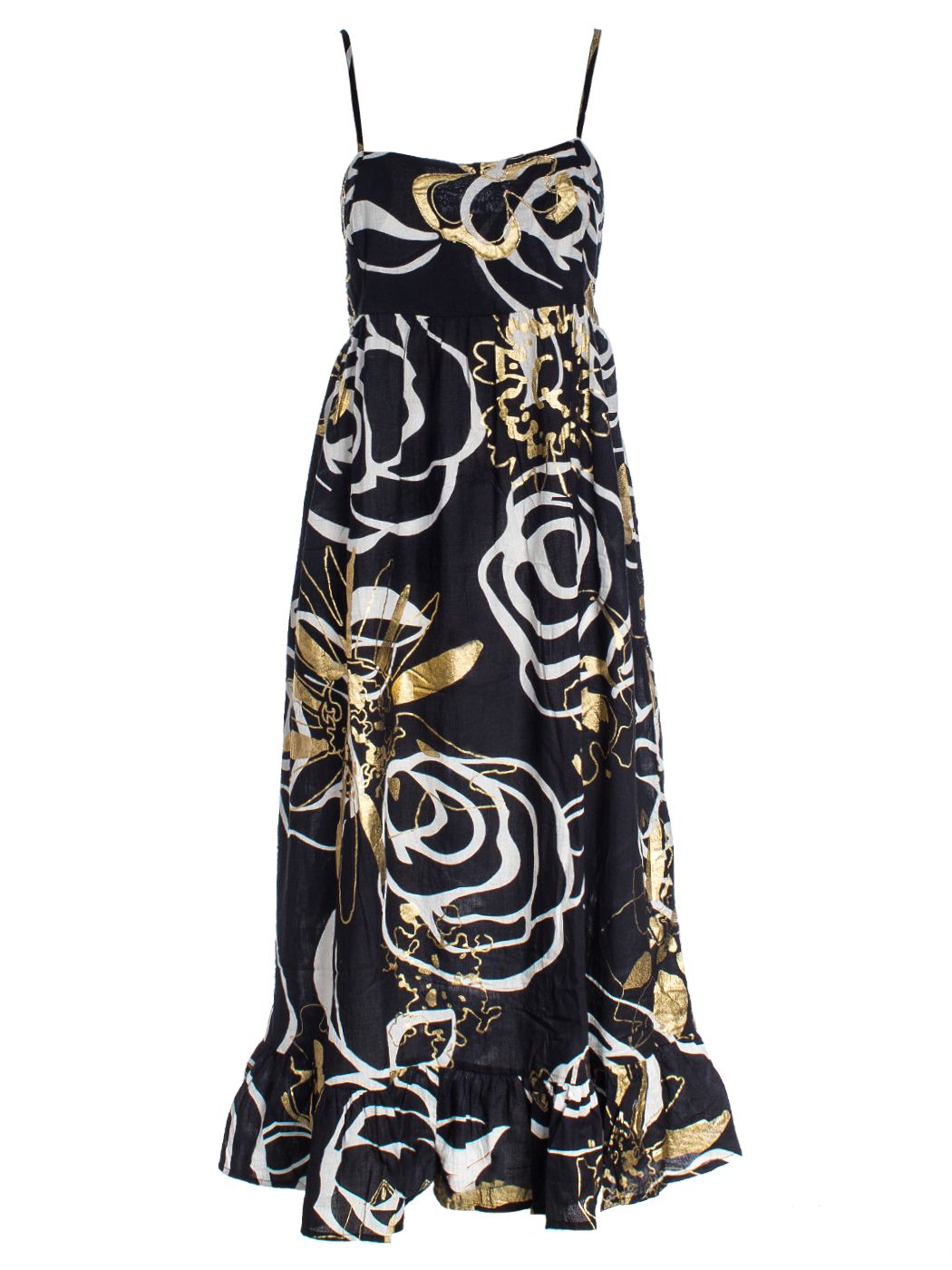 LONG NO SLEEVES DRESS BICOLOR ROSES PRINT+EMB, 5TG